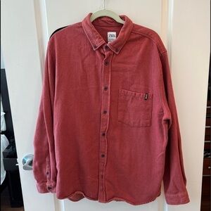 Zara Men's SZ XL Red Long Sleeve Button up Shirt